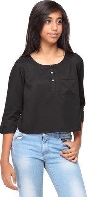 

GENZEE Girls Cotton Rayon Blend Crop Top(Black, Pack of 1