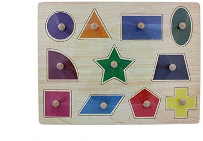 

Mayatra's 11 Wooden Shapes Puzzle Picture Board With Peg Knobs(Multicolor)