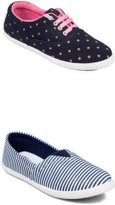 Asian Canvas Shoes For Women(Navy, Pink, Navy & white