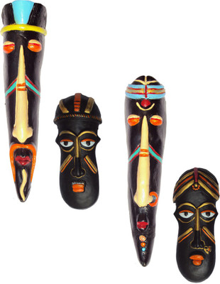 

Hand Artz Handmade Wall Hanging Home Decorative Tribal King Queen Mask Combo Decorative Showpiece - 25.5 cm(Terracotta, Multicolor)