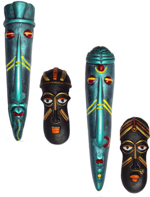

Hand Artz Handmade Wall Hanging Home Decorative Tribal King Queen Mask Combo Decorative Showpiece - 25.5 cm(Terracotta, Multicolor)