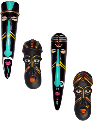 

Hand Artz Handmade Wall Hanging Home Decorative Tribal King Queen Mask Combo Decorative Showpiece - 25.5 cm(Terracotta, Multicolor)