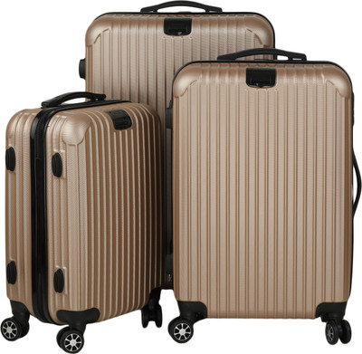 

FLYwithme 4 wheels Set of 3 coffee ( 1 Cabin and 2 Check-in Luggage -  inch(Brown
