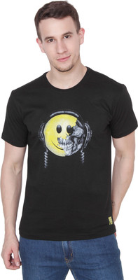 Mimic Printed Men Round Neck Black T-Shirt