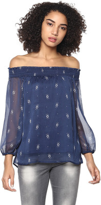 HARPA Casual 3/4 Sleeve Floral Print Women Dark Blue Top HARPA Casual 3/4 Sleeve Floral Print Women Dark Blue Top