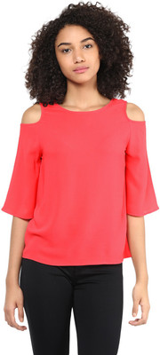 HARPA Casual Short Sleeve Solid Women Pink Top