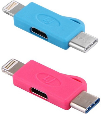 

BB4 Set Of 2 Micro Usb To Lightning 8 Pin And Type C Convertor 3 In 1 Charging Adapter Micro USB Cable(ALL IPHONES,,ANDROID AND TYPE C DEVICES, Pink, Blue, Sync and Charge Cable), Blue;pink