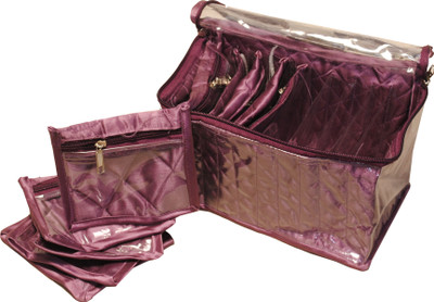 

Annapurna sales 10 Pocket Designer Satin Multi Jewellery Case Makeup and Jewellery Vanity Box(Purple)