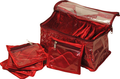 

Annapurna sales 10 Pocket Designer Satin Multi Jewellery Case Makeup and Jewellery Vanity Box(Maroon)