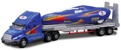 

Maisto Truck Line Tractor Trailer City Liner Long Hauler Truck (12") with Speed Car(Blue)