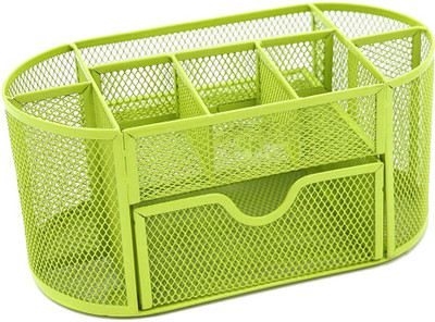 

Kebica 9 Compartments Metal Mesh Wire Desktop Organizer With Drawer(Green)