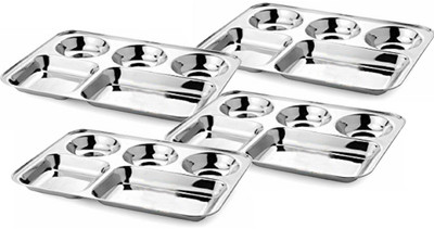 Honey Compartment Plates Pack of 4 Dinner Set(Stainless Steel)