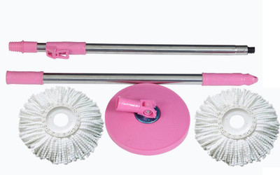 

bajrang Mop 360° spin Cleaning stainless steel Rod Set(01 set)(Pink) with Refill(02 pcs.) Mop Set