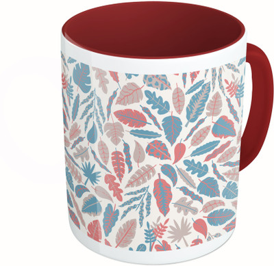

MiiCreations Printed Two Tone Maroon And White leaf Ceramic Mug(325 ml)