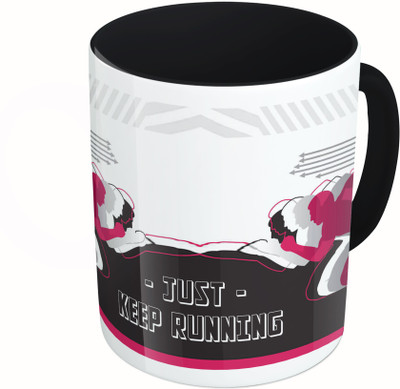 

MiiCreations Printed Two Tone Black And White Just Keep Running Ceramic Mug(325 ml)