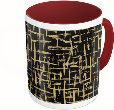 

MiiCreations Printed Two Tone Maroon And White Lines Pattern Ceramic Mug(325 ml)