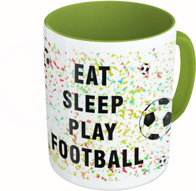 

MiiCreations Printed Two Tone Green And White Eat Sleep Play Football Ceramic Mug(325 ml)