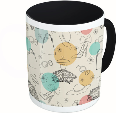 

MiiCreations Printed Two Tone Black And White Fashion Pattern Ceramic Mug(325 ml)