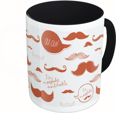 

MiiCreations Printed Two Tone Black And White Be Moustache Inoubliable Ceramic Mug(325 ml)