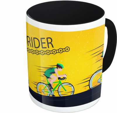 

MiiCreations Printed Two Tone Black And White Fast Rider Ceramic Mug(325 ml)