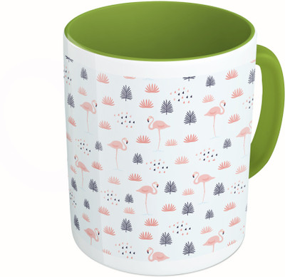 MiiCreations Printed Two Tone Green And White Swan Pattern Ceramic Mug(325 ml)