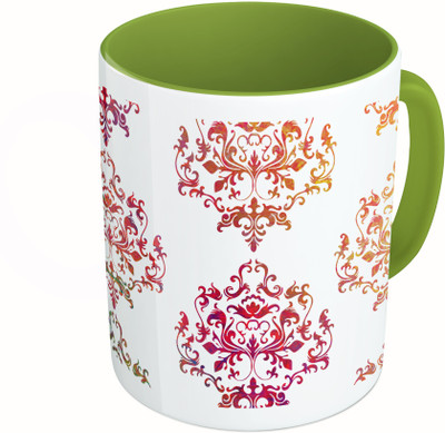 

MiiCreations Printed Two Tone Green And White Colorful Pattern Ceramic Mug(325 ml)