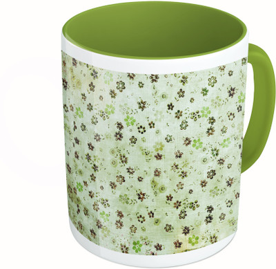 

MiiCreations Printed Two Tone Green And White Small Flower Pattern Ceramic Mug(325 ml)