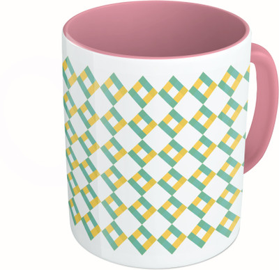 

MiiCreations Printed Two Tone Pink And White Box Pattern Ceramic Mug(325 ml)