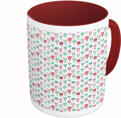 

MiiCreations Printed Two Tone Maroon And White Owls Pattern Ceramic Mug(325 ml)