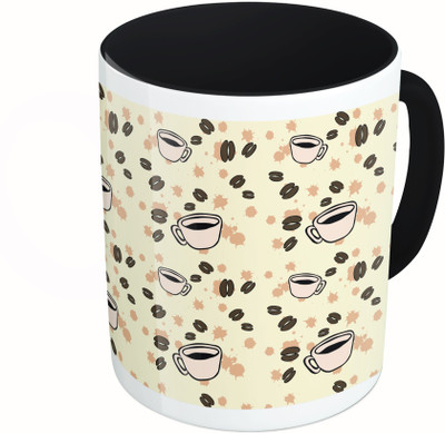 

MiiCreations Printed Two Tone Black And White Coffee Pattern Ceramic Mug(325 ml)