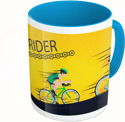 

MiiCreations Printed Two Tone Blue And White Fast Rider Ceramic Mug(325 ml)