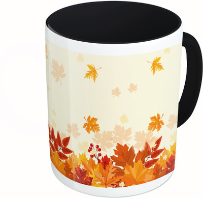 

MiiCreations Printed Two Tone Black And White Leaf Pattern Ceramic Mug(325 ml)