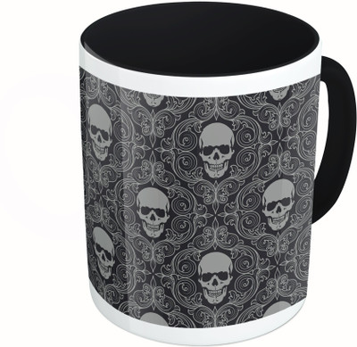 

MiiCreations Printed Two Tone Black And White Face Skull Ceramic Mug(325 ml)