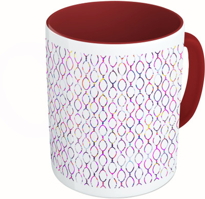 

MiiCreations Printed Two Tone Maroon And White Colorful Circle Pattern Ceramic Mug(325 ml)