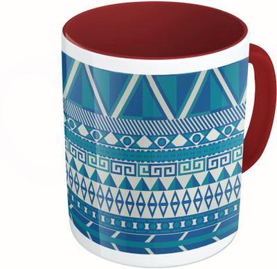 

MiiCreations Printed Two Tone Maroon And White Blue Pattern Ceramic Mug(325 ml)