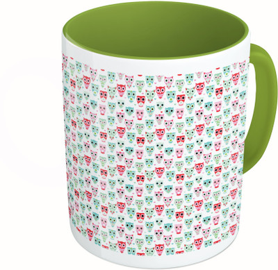 

MiiCreations Printed Two Tone Green And White Owls Pattern Ceramic Mug(325 ml)