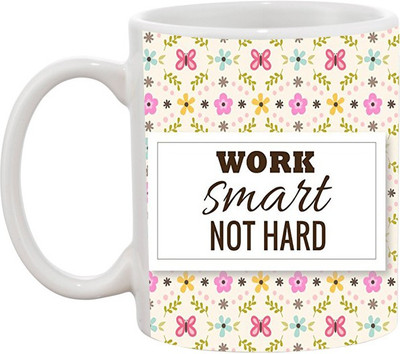 

Ashvah Work Smart Not Hard 778 Ceramic Mug(350 ml), Multicolor