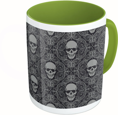 

MiiCreations Printed Two Tone Green And White Face Skull Ceramic Mug(325 ml)