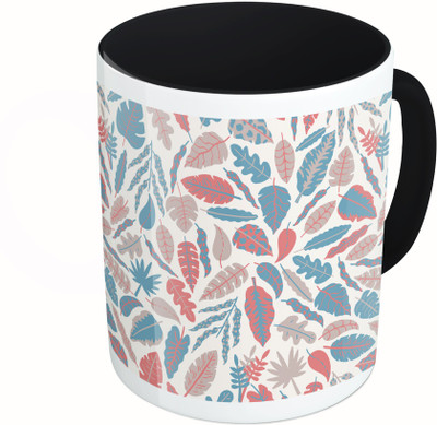 

MiiCreations Printed Two Tone Black And White leaf Ceramic Mug(325 ml)