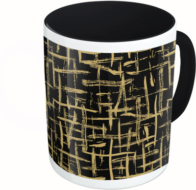 

MiiCreations Printed Two Tone Black And White Lines Pattern Ceramic Mug(325 ml)