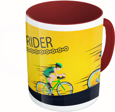 

MiiCreations Printed Two Tone Maroon And White Fast Rider Ceramic Mug(325 ml)