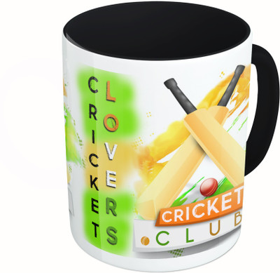 

MiiCreations Printed Two Tone Black And White Cricket Lovers | Cricet Club Ceramic Mug(325 ml)