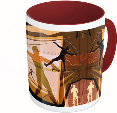 MiiCreations Printed Two Tone Maroon And White Designer Ceramic Mug(325 ml)