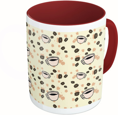 

MiiCreations Printed Two Tone Maroon And White Coffee Pattern Ceramic Mug(325 ml)
