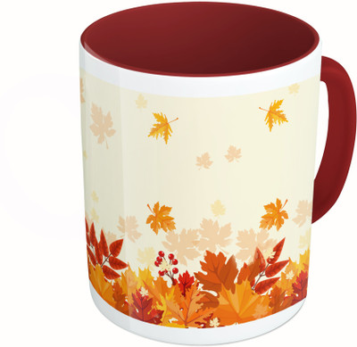 

MiiCreations Printed Two Tone Maroon And White Leaf Pattern Ceramic Mug(325 ml)
