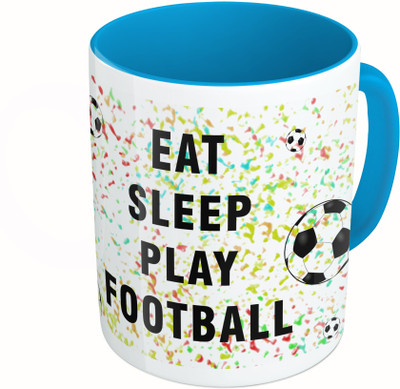 

MiiCreations Printed Two Tone Blue And White Eat Sleep Play Football Ceramic Mug(325 ml)