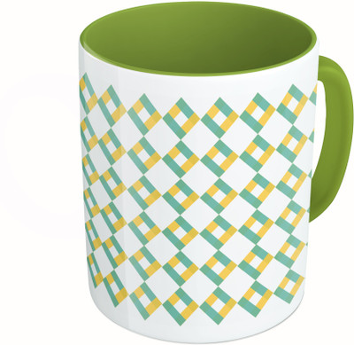 

MiiCreations Printed Two Tone Green And White Box Pattern Ceramic Mug(325 ml)