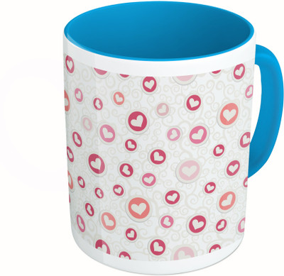 

MiiCreations Printed Two Tone Blue And White Heart Design Pattern Ceramic Mug(325 ml)