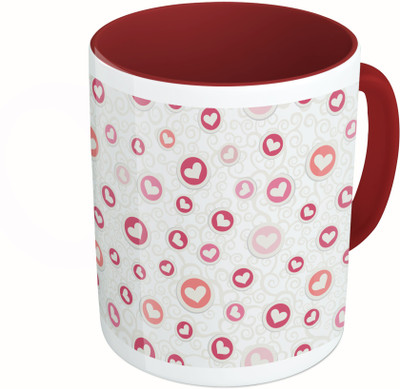 

MiiCreations Printed Two Tone Maroon And White Heart Design Pattern Ceramic Mug(325 ml)