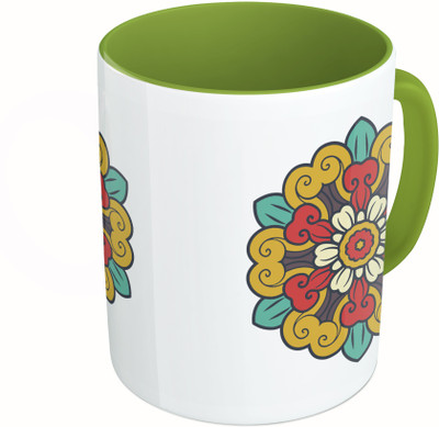 

MiiCreations Printed Two Tone Green And White Design Ceramic Mug(325 ml)
